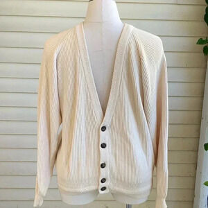 Cambridge Ribbed Knit Grandpa Cardigan Sweater Cream Baggy Dad XL Grunge Cobain